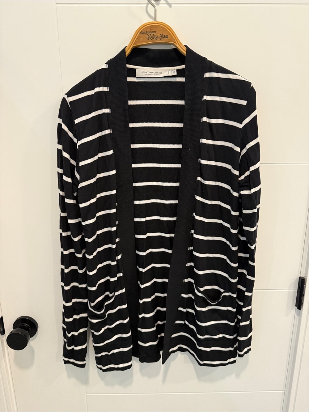 Simons Striped Open-Front Cardigan - Black & White